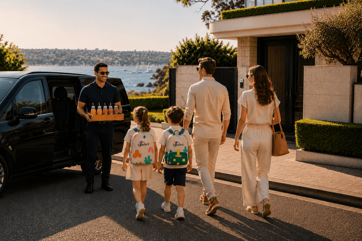Tiny Travellers driver welcoming a family to their ride